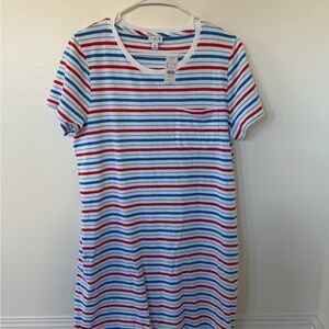 J.Crew Factory Blue Red White striped Tshirt dress NWT medium